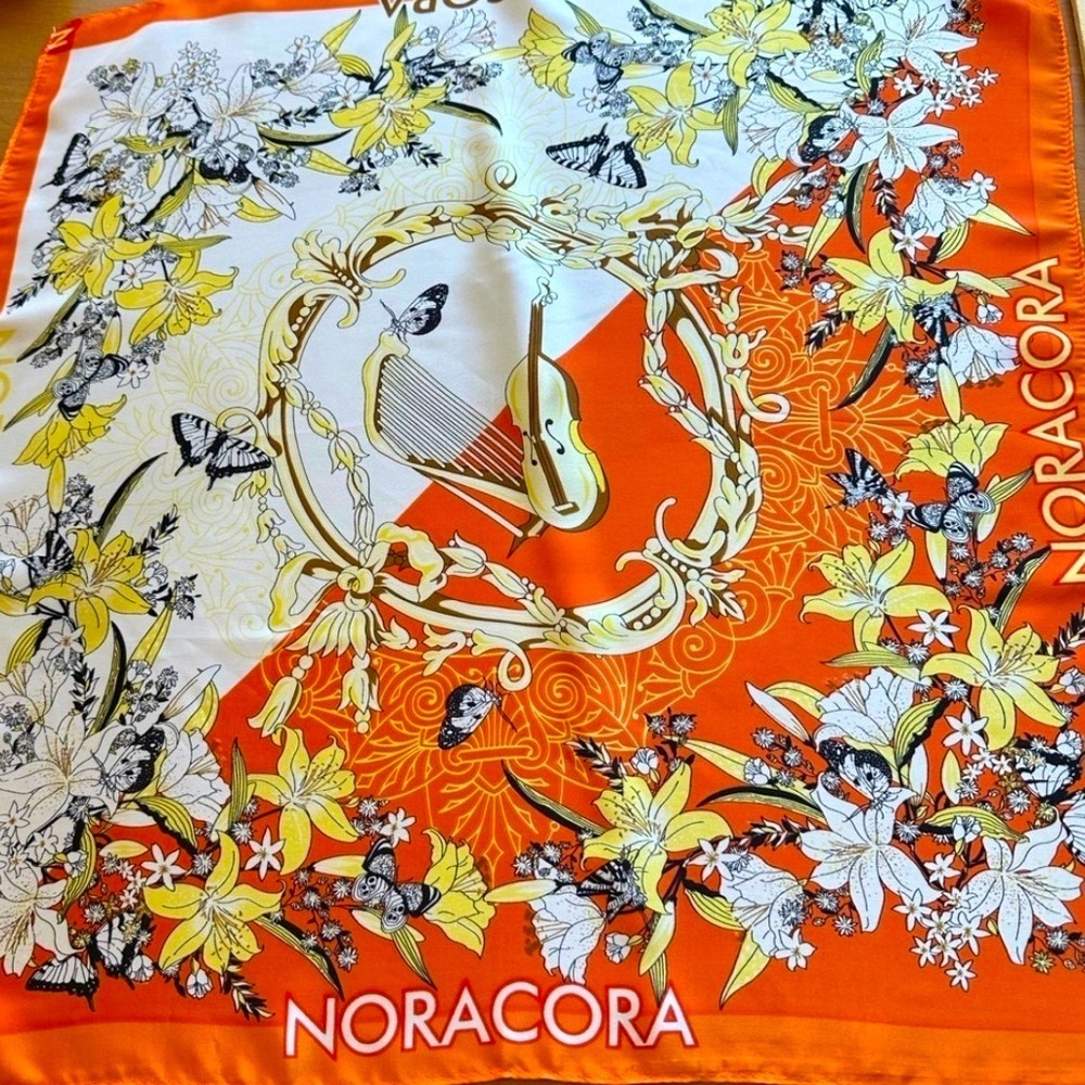 NORA CORA Orange and Cream Silk Scarf